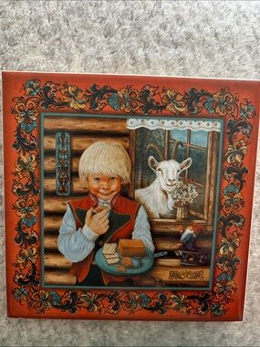 Vintage Norwegian Folk Art Tile Wall Plaque - By Suzanne Toftey